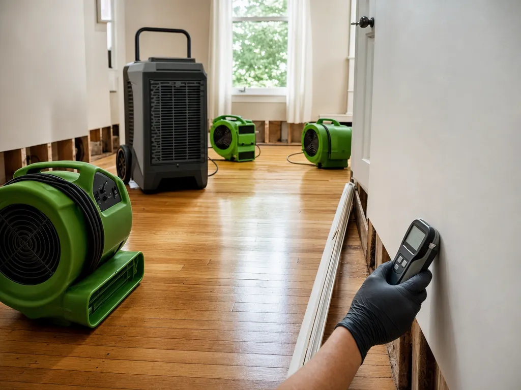 Drying equipment on a water-damaged floor