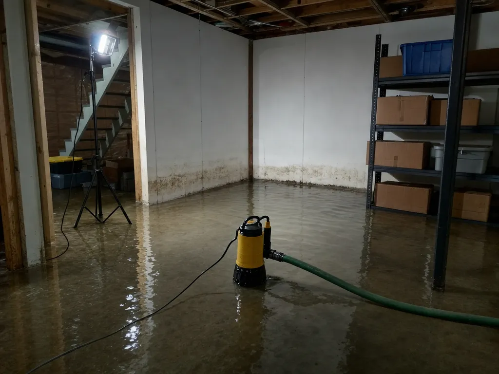 Flooded basement water extraction scene